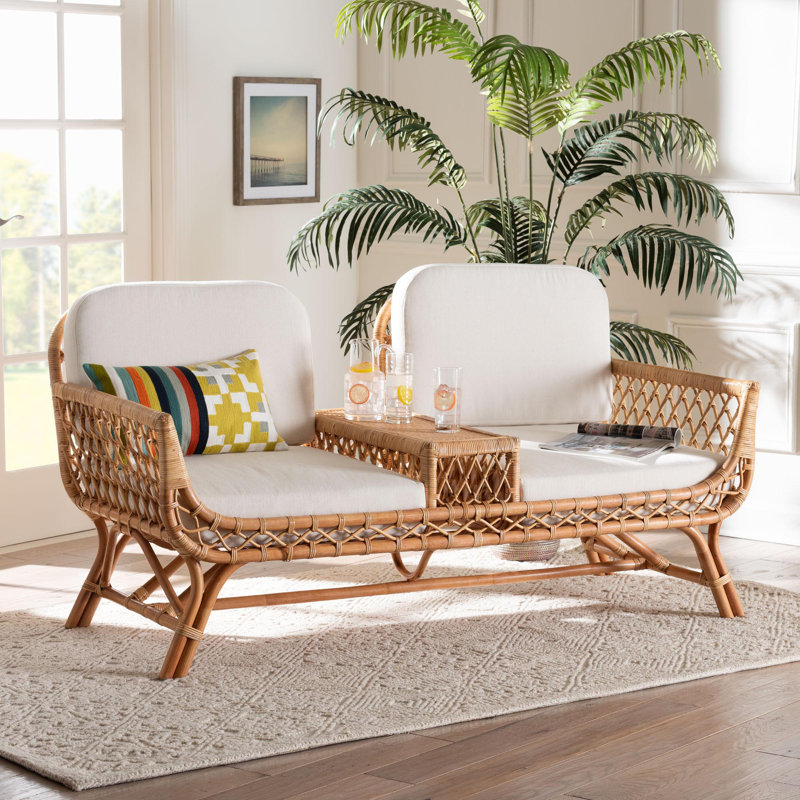 Caislin Bohemian Light Honey Rattan Tete-A-Tete Sofa