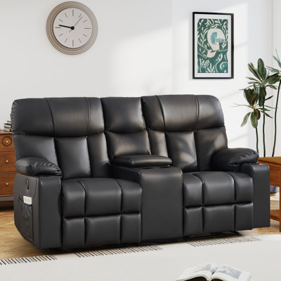 73.62" Wide Faux Leather Power Reclining Loveseat With Center Console, Dual Side Cup Holders, USB & Type-C Charging Ports, Home Theater 2-Seat Recliner Sofa