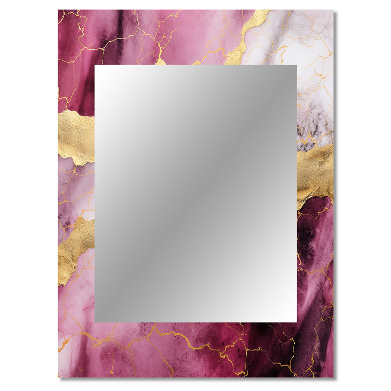 Rose et or marbre Essence I - grand miroir mural en marbre, miroir unique rose, impression d'art en métal, 40 po x 30 po