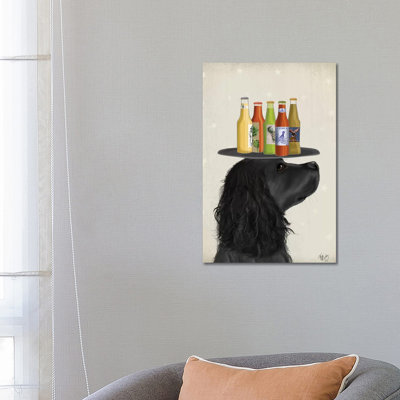 Cocker Spaniel Black Beer Lover by Fab Funky - Wrapped Canvas Gallery-Wrapped Canvas Giclée