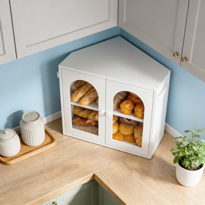 Boîte à pain de coin pour comptoir de cuisine, contenant de rangement à pain en bambou à 2 niveaux avec porte en acrylique transparent, organisateur de boîte à pain ferme hermétique