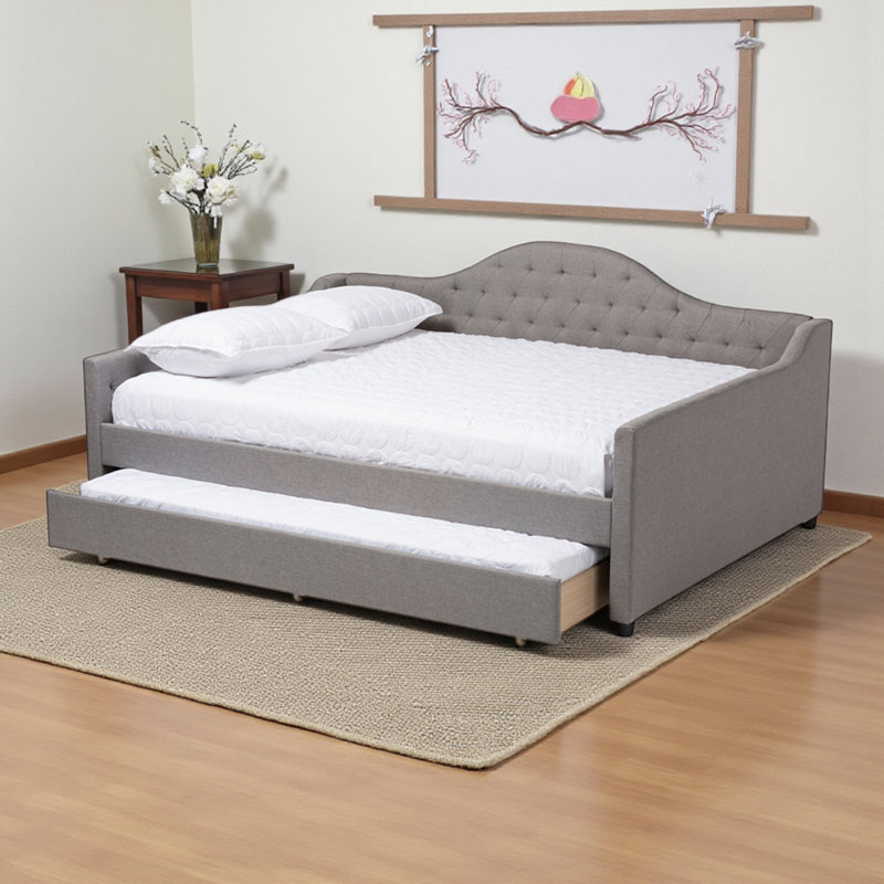 Grand lit de jour avec gigogne gris Jaileigh, H 31,08 po x l 86,12 po x L 63,52 po, Grand, gris