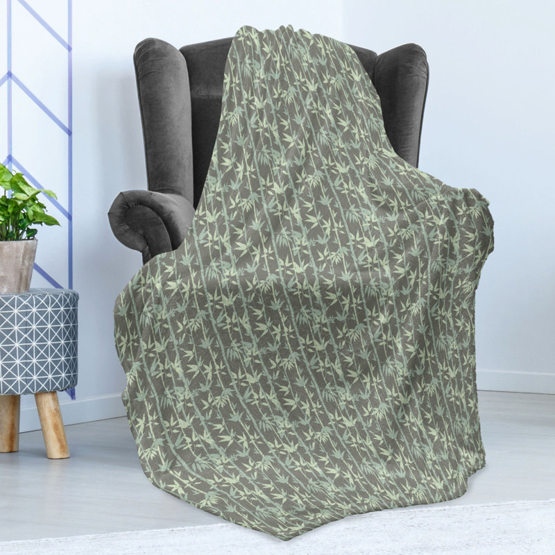 Hand Woven Throw Blanket, Green Floral 1, 50" W x 60" L