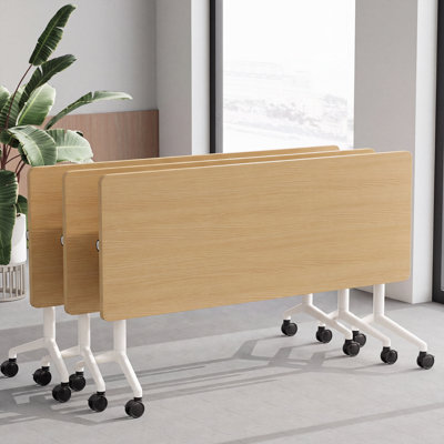 Niaja 63" Flip-Top Nesting Mobile Training Table in Natural Oak (Set of 3)