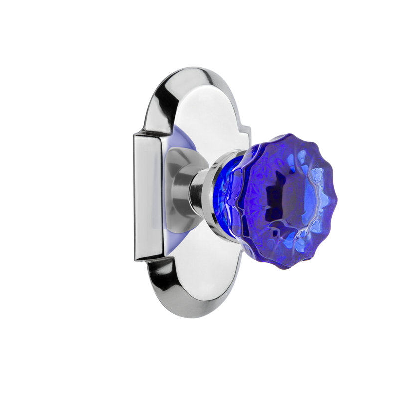 Cottage Plate with Crystal Cobalt Door Knob, Bright Chrome