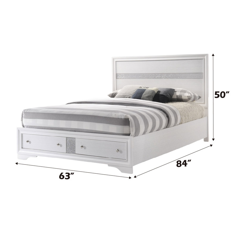 Lit de rangement blanc à profil bas - panneau de particules 8 à 10 po sans sommier tapissier avec 2 tiroirs avec structure en bois fini texturé et 5 pieds de support