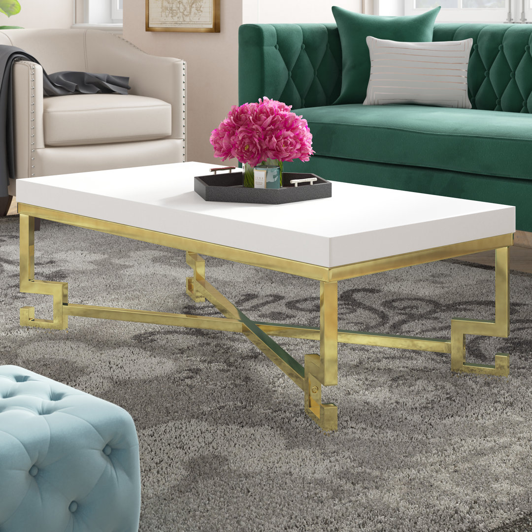 Pangea Home Sophia Modern Coffee Table – White High Gloss Coffee Table with Geometric Steel Base, Contemporary Living Room Centerpiece Willa Arlo™ Interiors