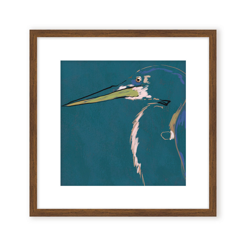 Nature Inspired Blue Heron Portrait, Gold, Framed Matted Print, 36" H x 36" W