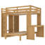 Lit superposé double TG / double avec lit inférieur démontable et bureau, structure de lits superposés en bois massif avec tablettes intégrées et garde-robe, peut être converti en lit mezzanine, naturel-2089579921-2089579924