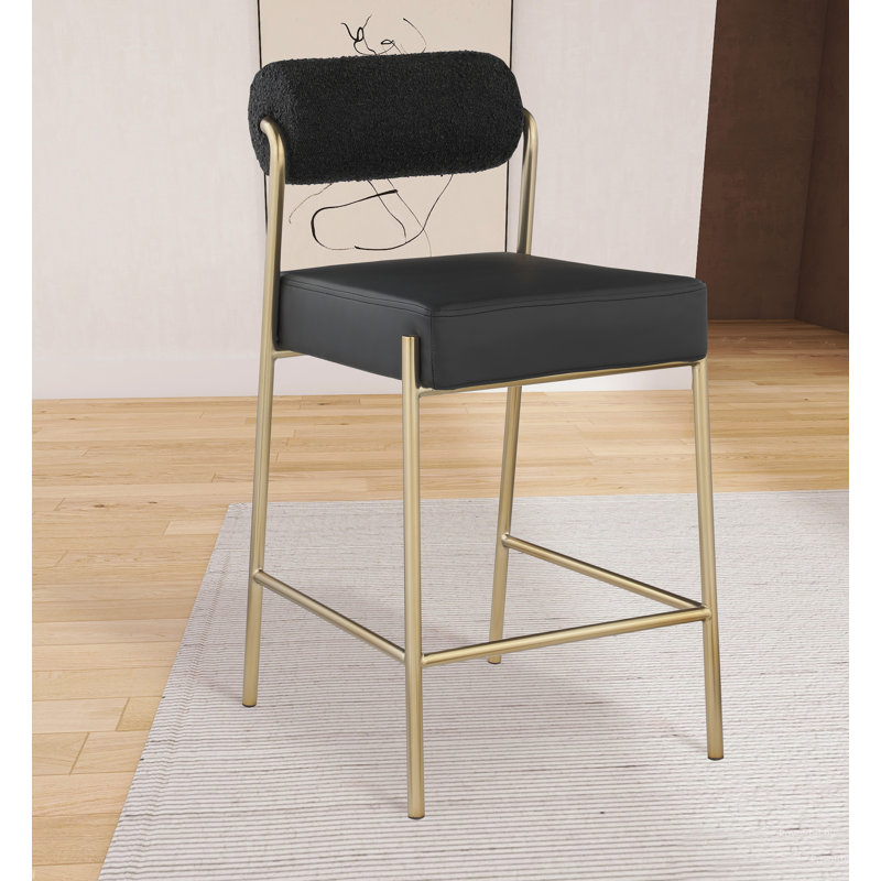 Tabouret de comptoir Carly Boucle, Tissu bouclé noir