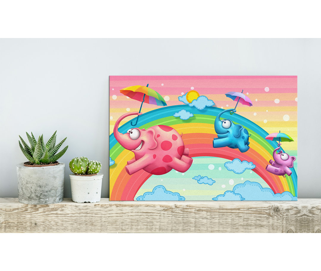 Rainbow Elephants – Premium Leinwanddruck – Kunstdruck – Kinder Kollektion Von TooshToosh