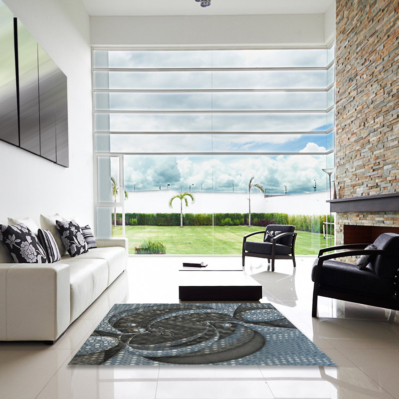 Tapis gris/bleu à tisser électrique, Carré 5 pi