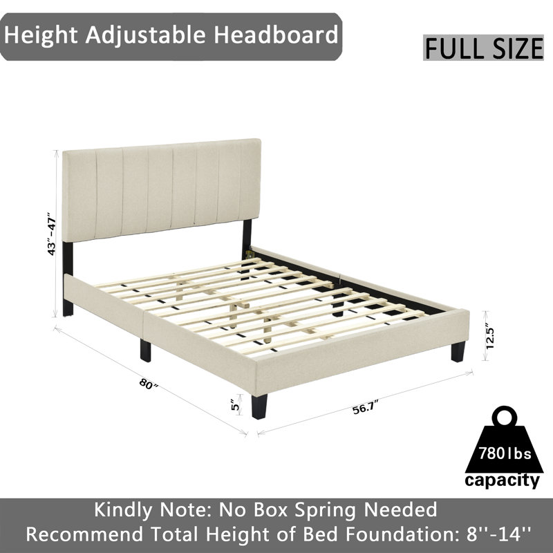 Lit plateforme tapissier Akib, Complète, Beige