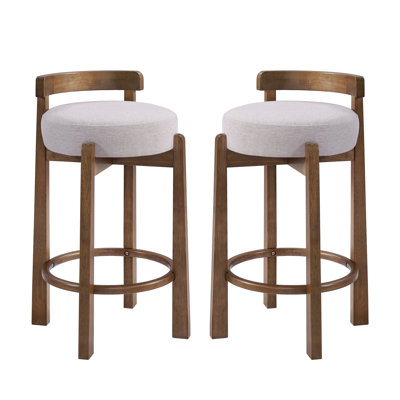 Tabouret de comptoir, L 16 po x l 16,75 po x H 30,3 po, tissu, bois d'hévéa, ensemble de 2, siège rembourré vert foncé, ivoire et confortable