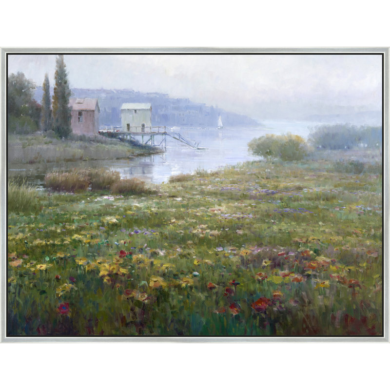 Mist Over Flowering Shore Print, 50" H x 74" W, Silver