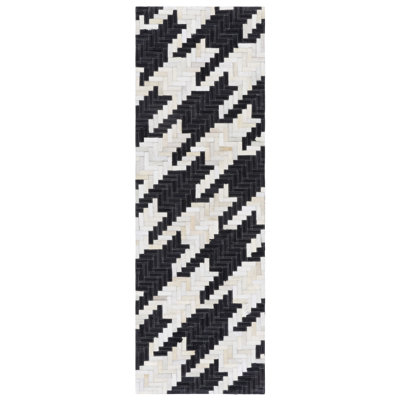 Rashima Hand Woven Leather Houndstooth Rug