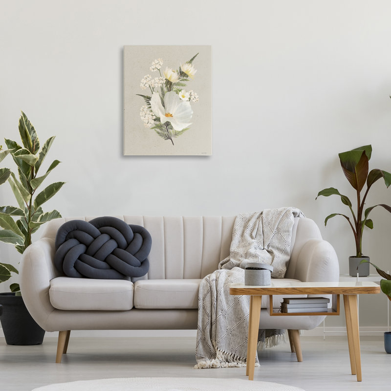Papier fleurs blanches, conception par House Fenway, H 30 po x l 24 po