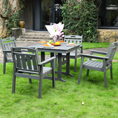 Grey Outdoor Dining , American Design, Seating Capacity Of 4, Sunshade Holes, In All Weather Conditions, Easy Assembly Patio Style, One Table And Four Chairs, Grey, , Suitable For Lawns, Gardens,