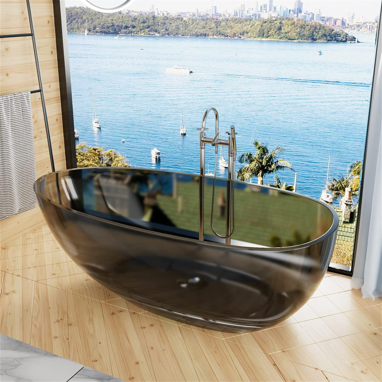 70.86''L x 33.46''W Freestanding Solid Surface Resin Stone Bathtub With Pop-Up Drain And Overflow