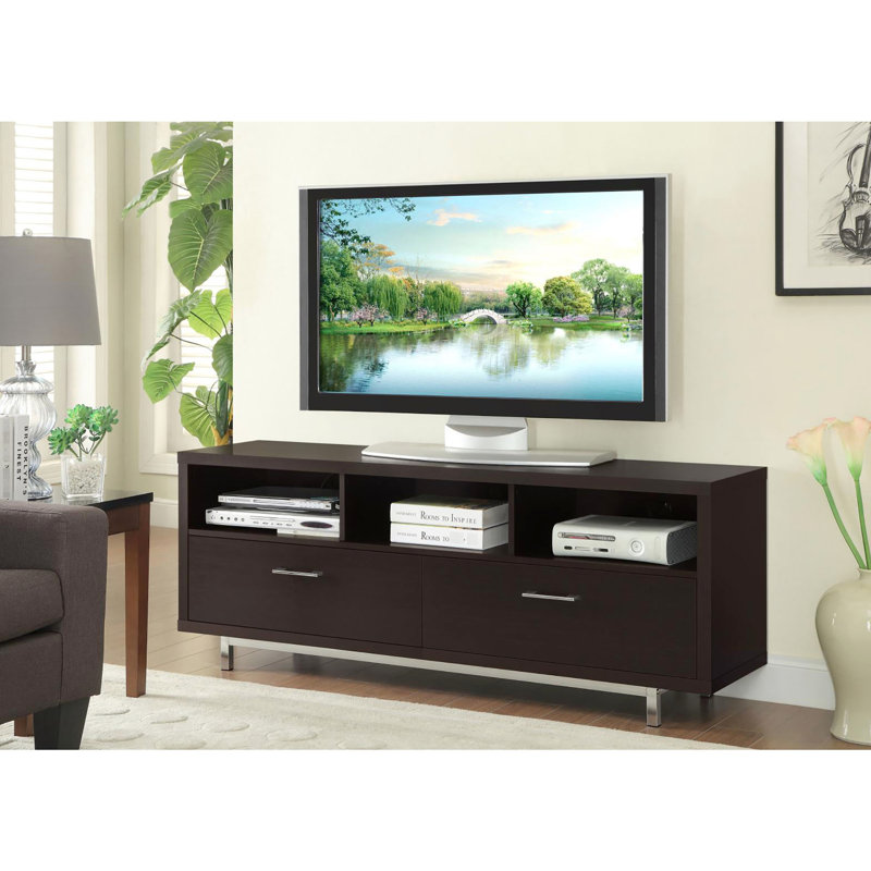 Console de télévision 60 po en cappuccino - Conception moderne avec support de rangement pratique conçu pour les espaces de vie
