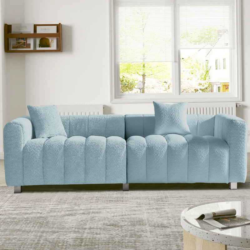 Canapé rembourré à bulles 3 places 83,46 po avec pieds en métal et coussins pour la chambre à coucher, velours modulaire flexible, soutien ergonomique confortable, style et économie d'espace