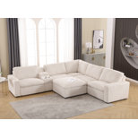 5-Pieces Corduroy Sectional With Wooden Legs And Headrests