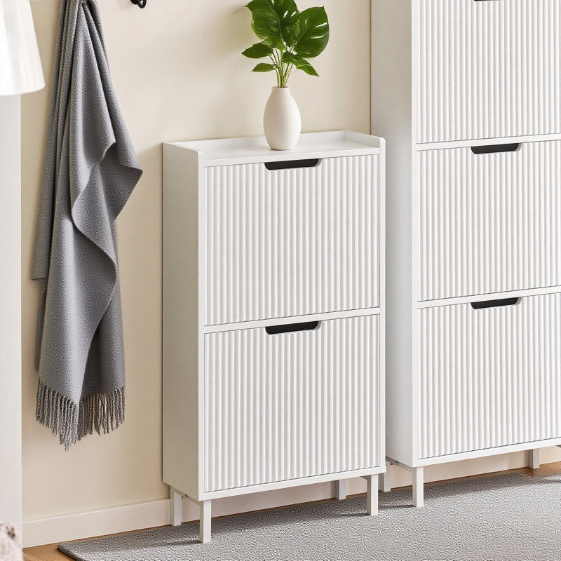 6 Pair Shoe Storage Cabinet, White