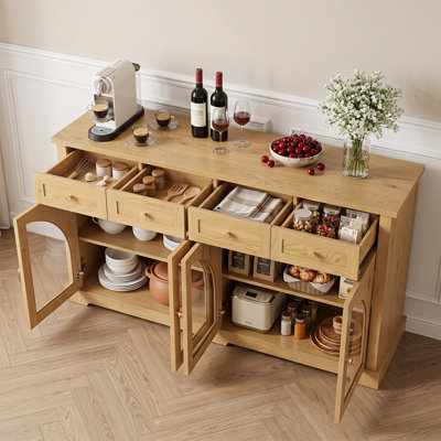 Buffet moderne avec 4 tiroirs et 4 portes vitrées cintrées