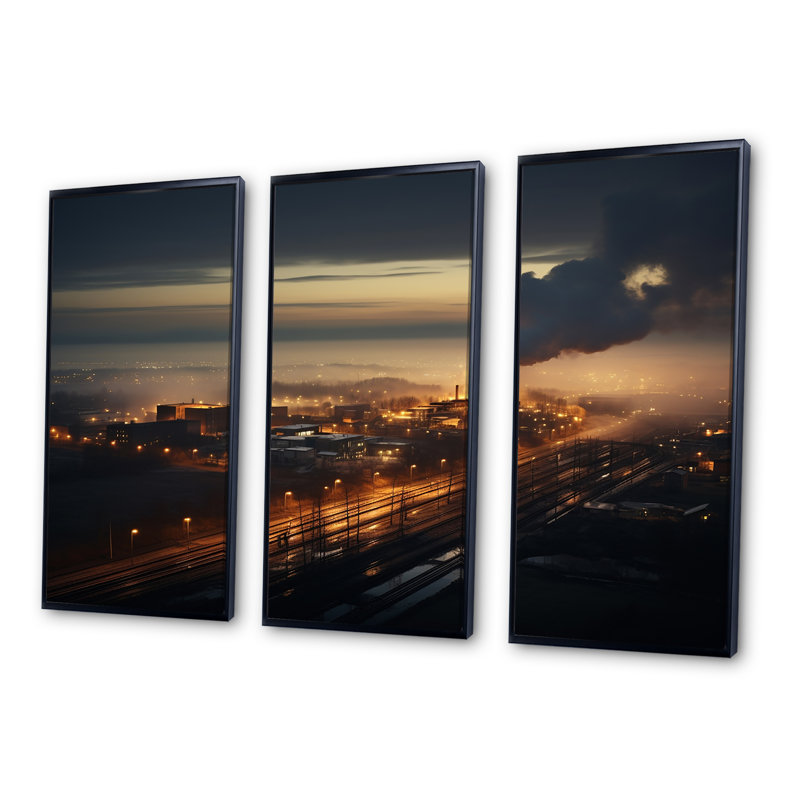 Monochromes de l'industrie industrielle, coucher de soleil, ensemble d'art mural sur toile, Cadre flottant noir