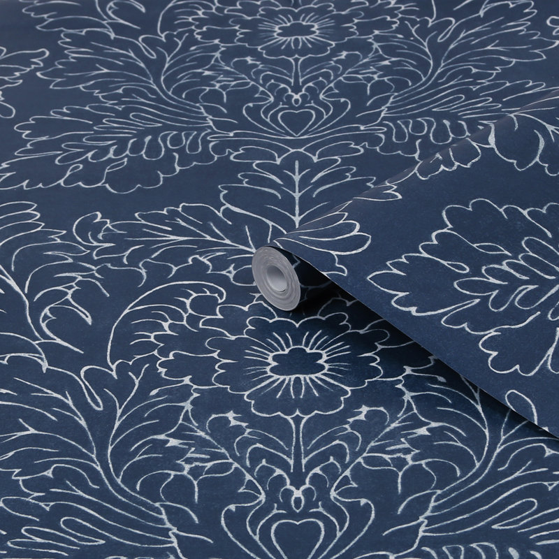 Laura Ashley Silchester Midnight Seaspray Blue Removable Wallpaper, Midnight Seaspray Blue
