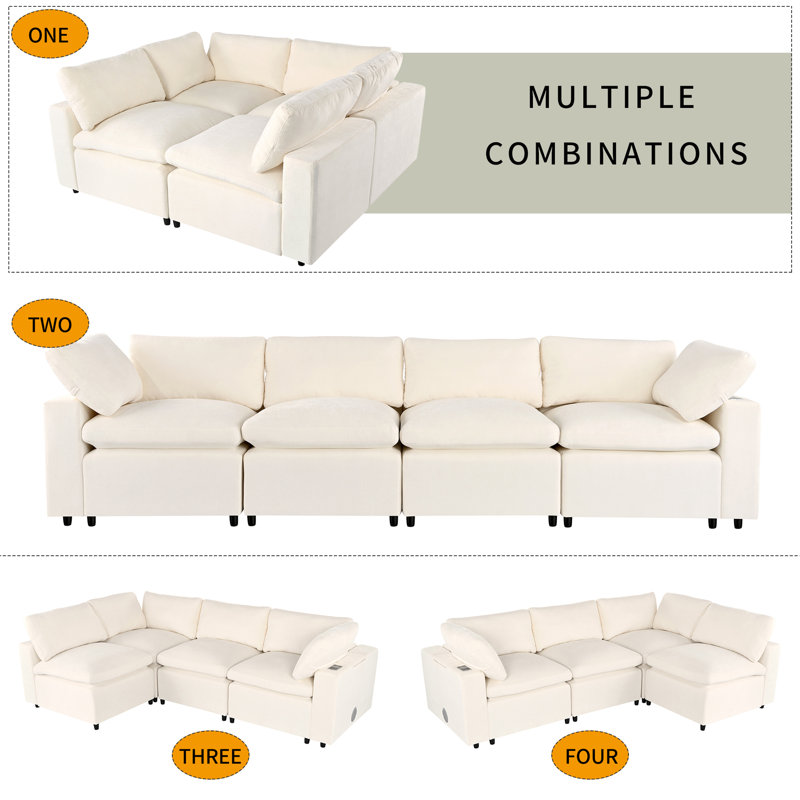 Upholstered Modular Sofa With Storage Space, USB Charge Ports, Wireless Charging And Built-In Bluetooth Speaker In Arm, Sectional Sofa For Living Room Apartment.