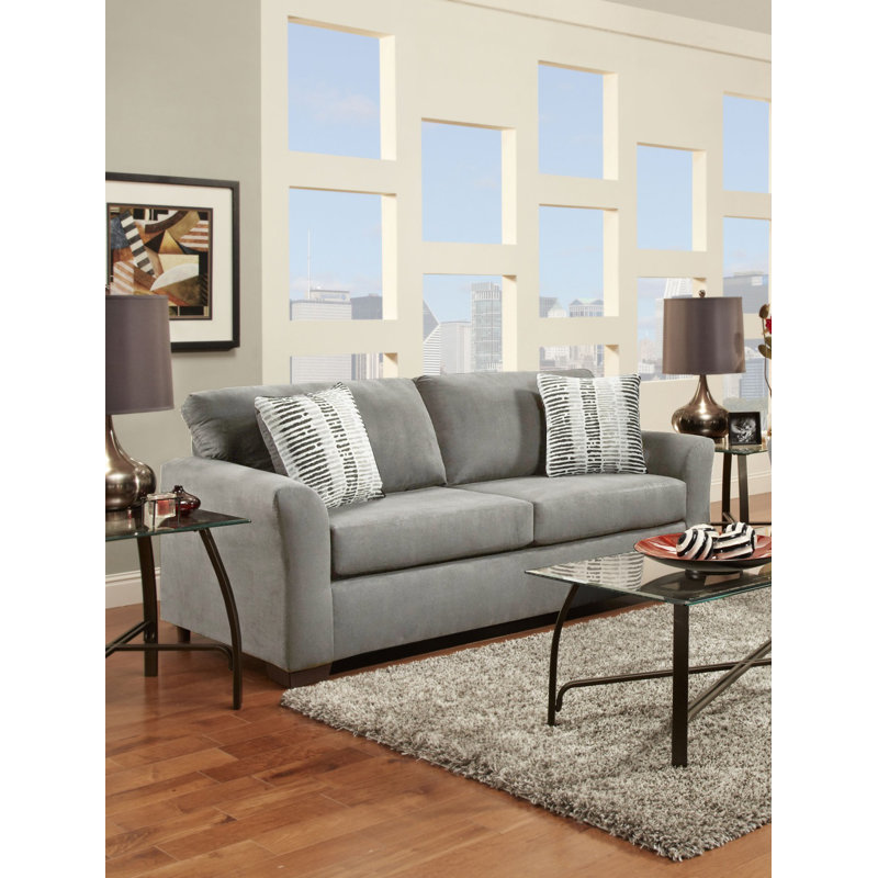 Canapé Elinaire, 3, Microfibre/microsuède gris, Noir / rayures gris clair