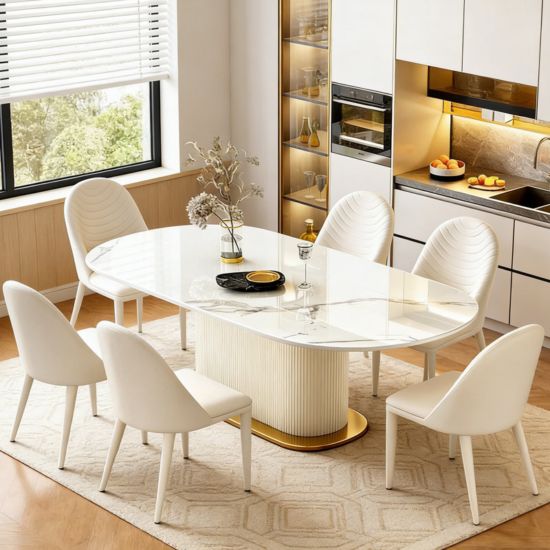 Table de salle à manger légère de luxe, 7 pièces : table, 6 chaises, H 29,92 po x l 70,87 po x P 35,43 po