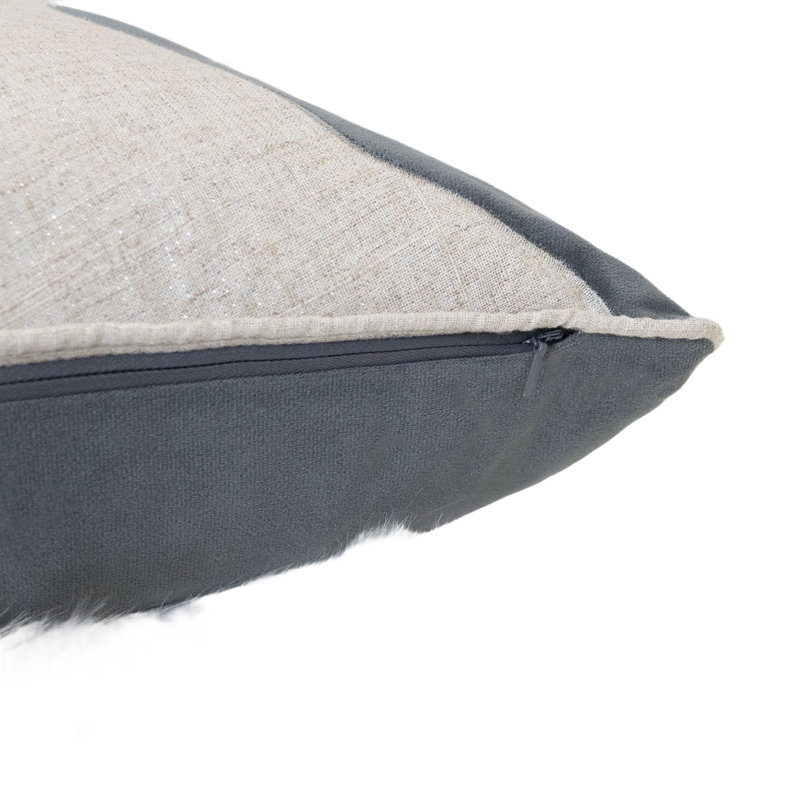 Coussin décoratif carré Lopa, broderie Renne des fêtes, velours gris 20 po