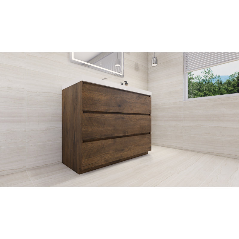 Ayele 41.9'' Single Bathroom Vanity with Acrylic Top, Rosewood