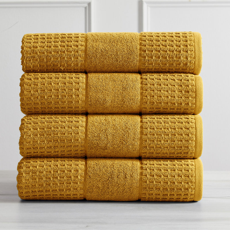 Aneko 100% Cotton Midweight Waffle Bath Towel, Mustard Yellow
