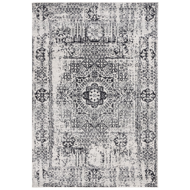 Highworth Oriental Ivory/Black Area Rug, Rectangle 3' x 5'