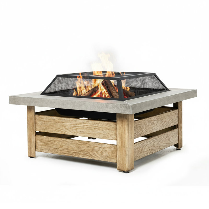 Table de foyer au bois carrée 34 pouces, foyer de patio en métal pour jardin