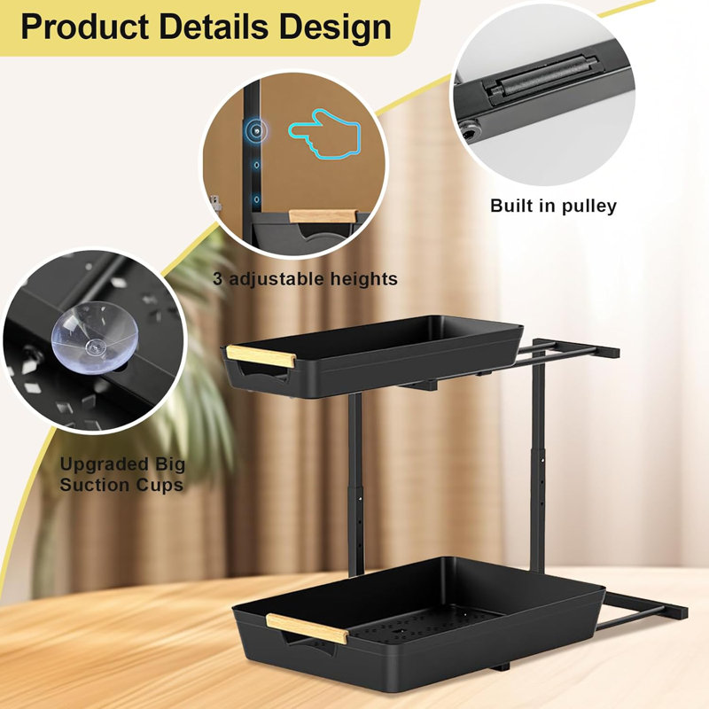 Black Stainless Steel 2-Tier Adjustable Under Sink Organizer