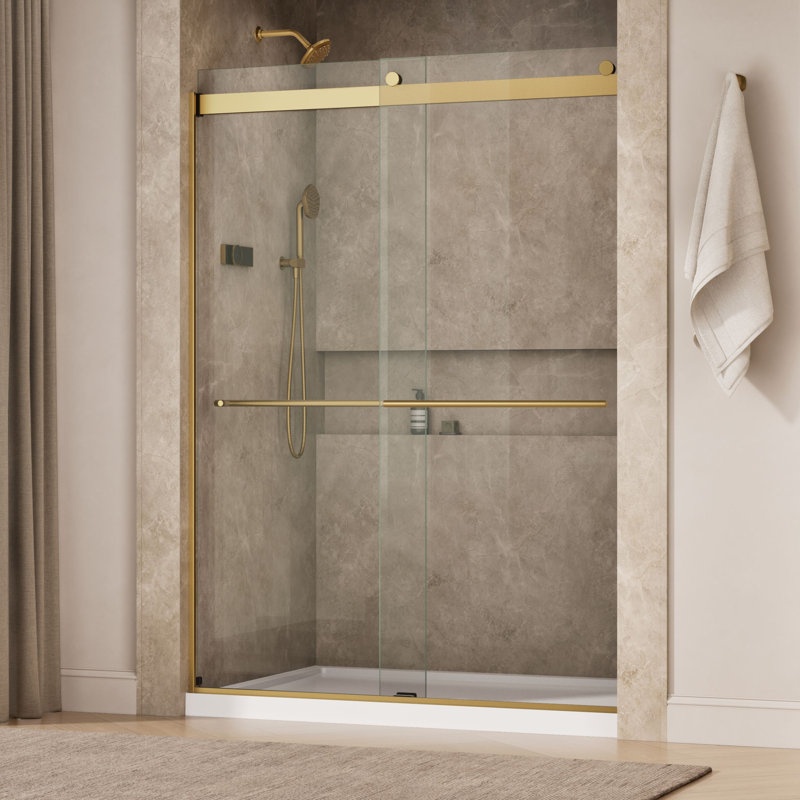 Levity Plus Less Sliding Shower Door, 81-5/8" H x 56-5/8 - 59-5/8" W, With 3/8" Thick Crystal Clear Glass, Bronze