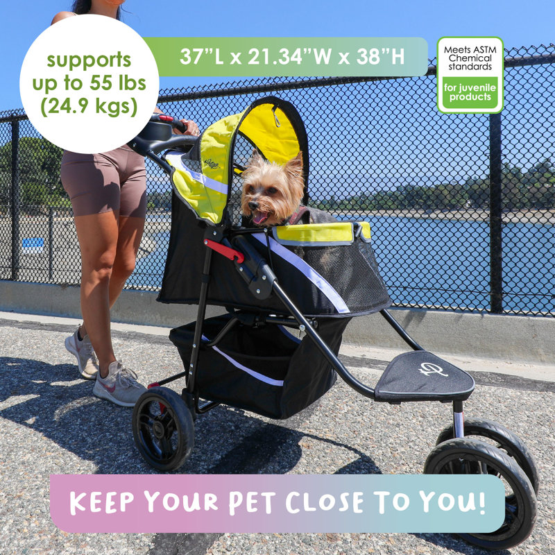 Sunshine Yellow Pet Stroller with Mesh Windows and Storage