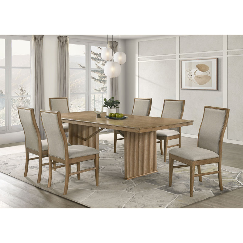 Jana 7-piece Extension Dining Set Distressed Light Brown, 7 Pieces: Table, 6 Chairs