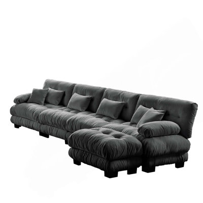 4-Seater Chenille Soft Comfy Sectional Sofa Modular Deep Seat Sofa Couch with 1 Convertible Ottoman for Living Room, Apartment, Studio, Office