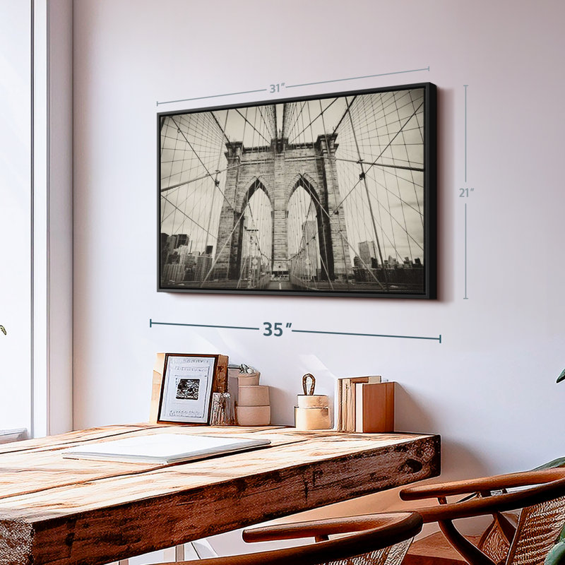 "Art mural pont de Brooklyn monochrome", H 21 po x l 31 po