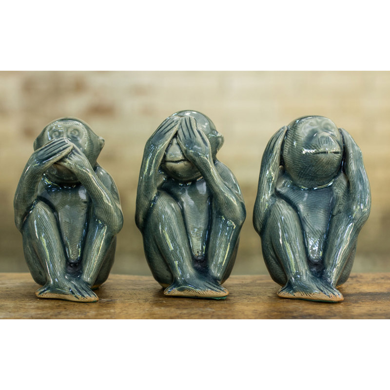 Celadon Ceramic 3 Piece Figurine Set