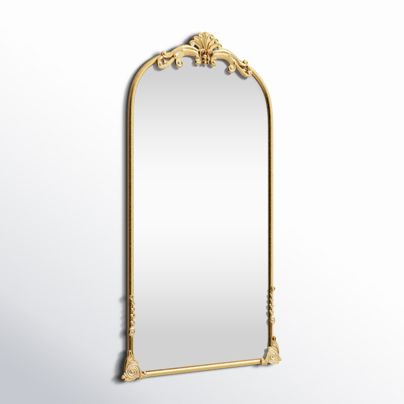 Audranna Gold Metal Scroll Tall Ornate Arched Baroque Room Floor Mirror, 28" x 1" x 48", Arch/Crowned top, 48.20" x 28"