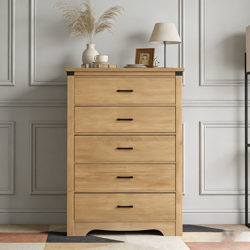 Commode 31,4 po de hauteur et commode, Chêne - 5 tiroirs