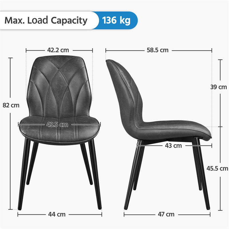 82cm H Upholstered Dining Chair Side Chair, Dark Grey
