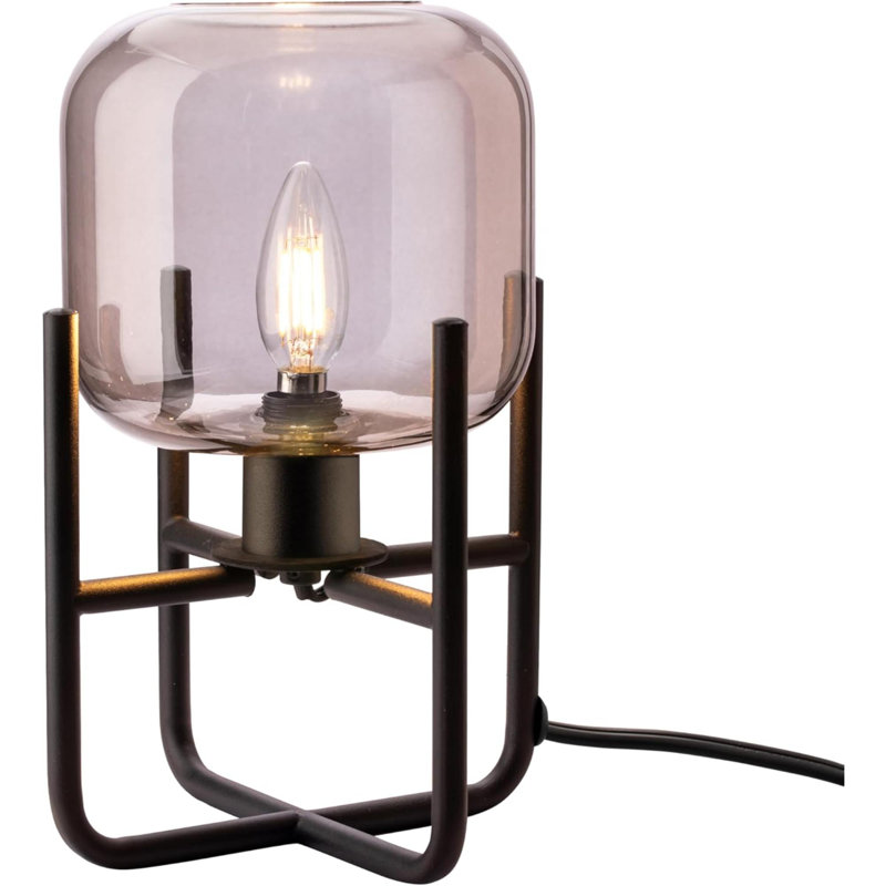 Modern Smoked Glass Table Lamp With LED Bulb, E12 Base, Decorative Accent Lighting