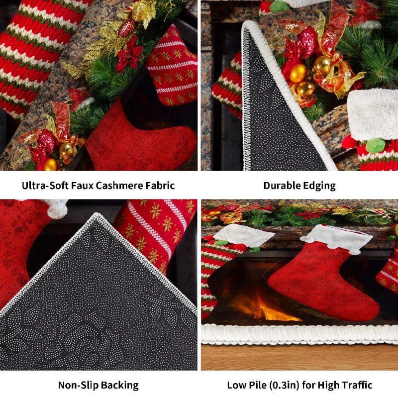Tapis de Noël doré lavable à la machine sur un tapis d'intérieur, Rectangle 71 po x 98 po